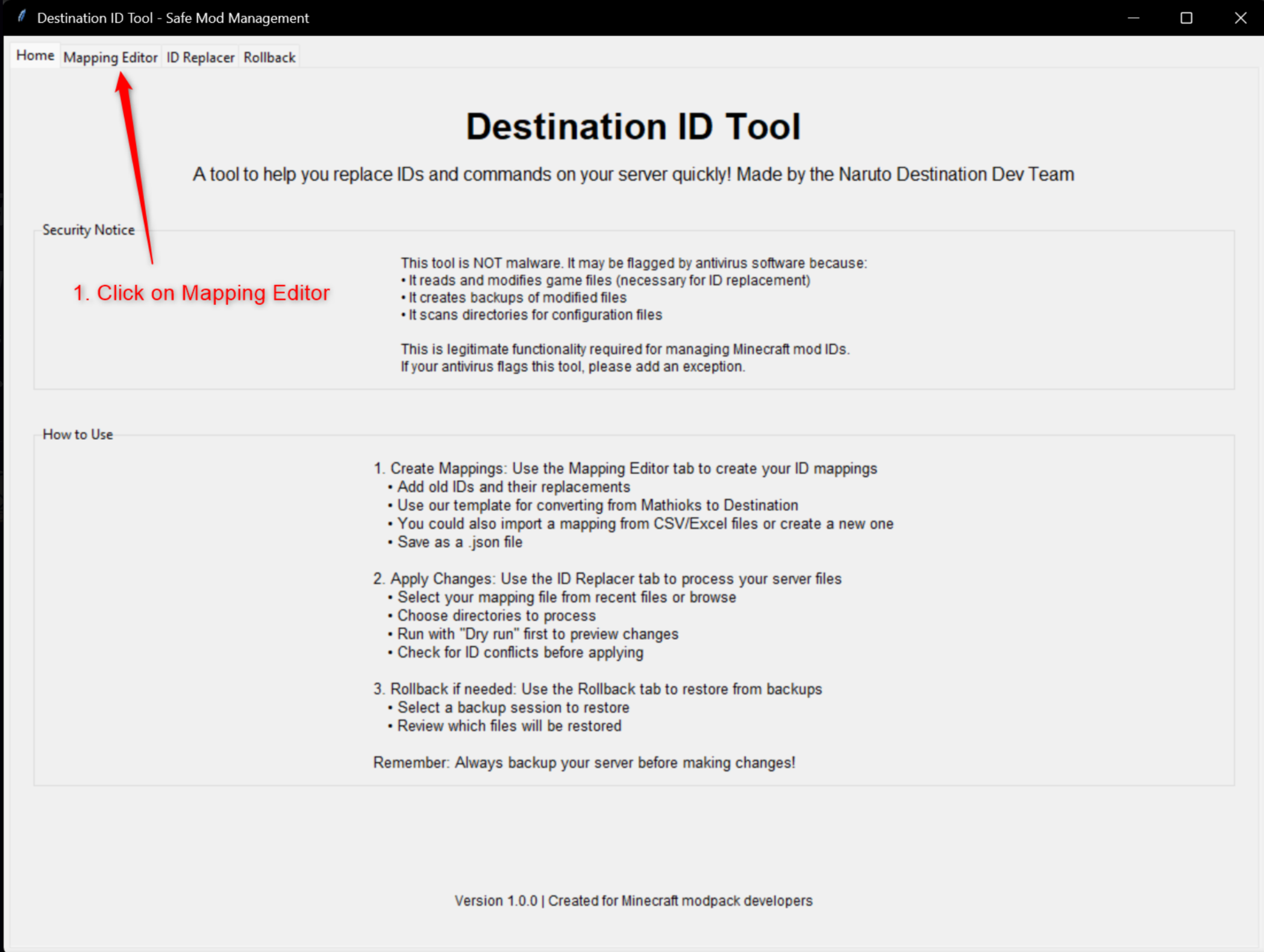 Destination ID Tool tutorial image 1